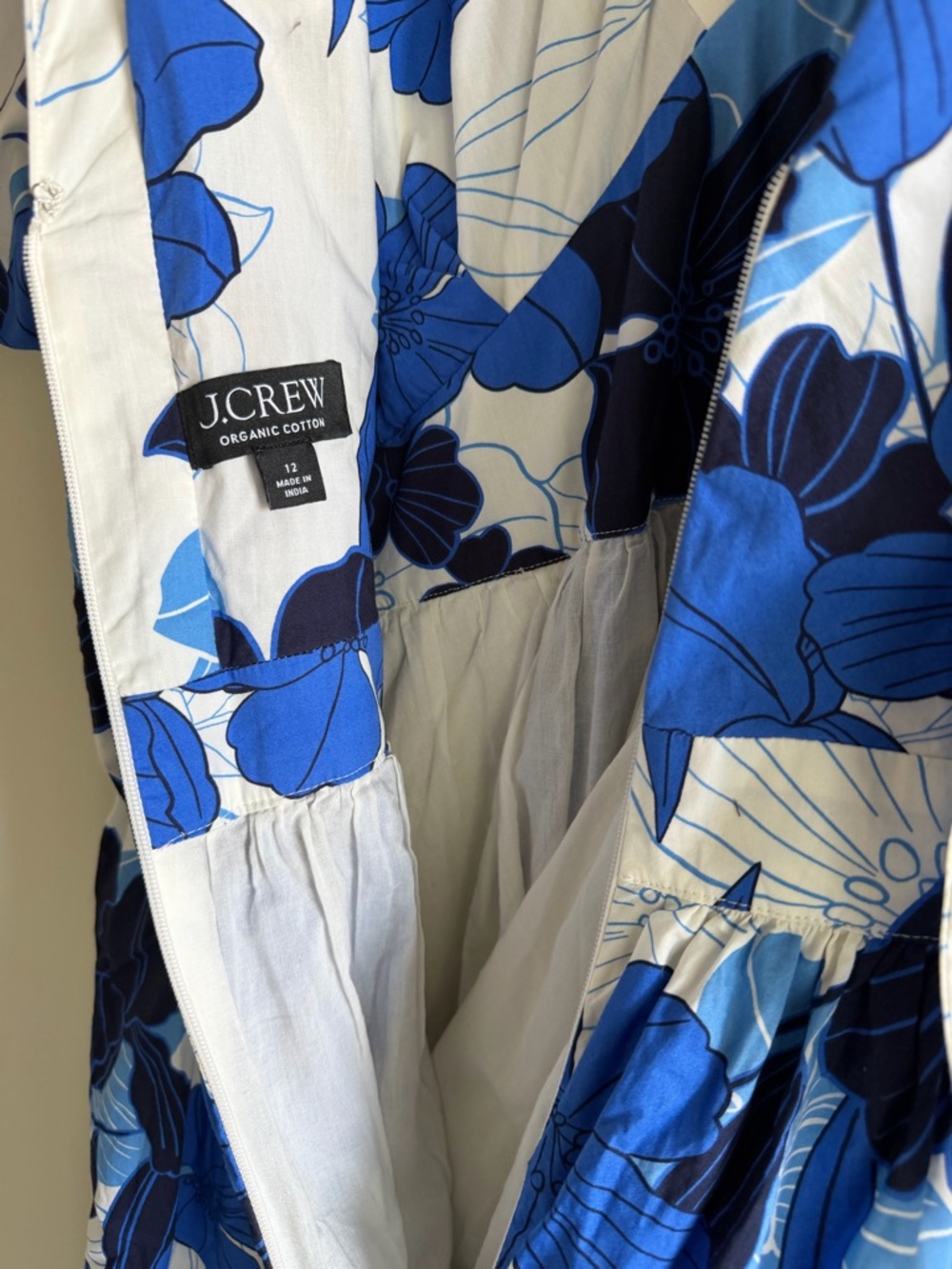 J.Crew Cecily Dress Painted Floral Print Blue Puff Sleeve Maxi Size 12 - Picture 5 of 14